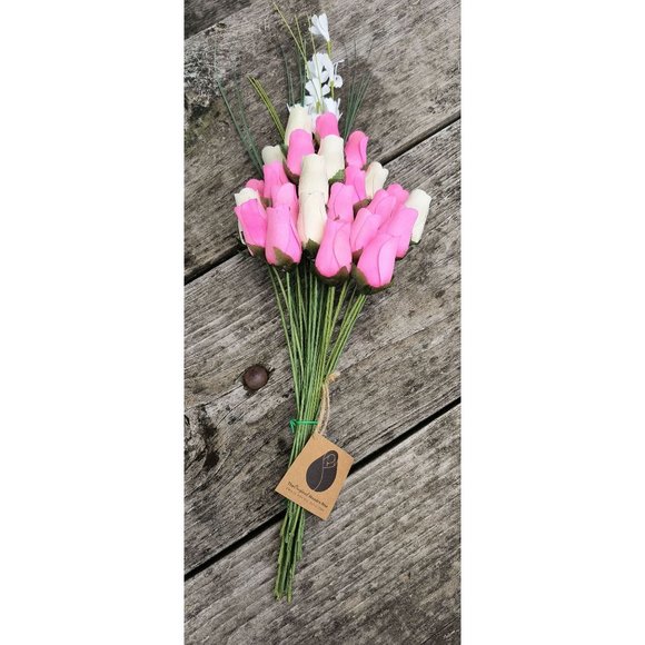 2 Dozen It's A Girl Light Pink and White The Original Wooden Rose Flower Bouquet - Picture 6 of 9